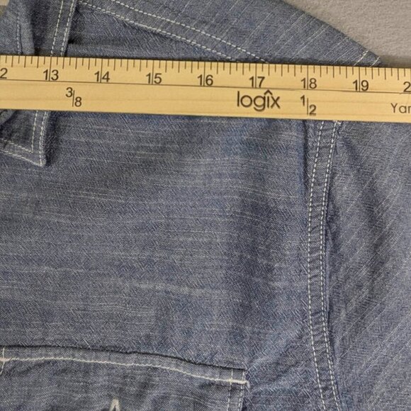 Woolrich Chambrey Shirt Mens XL Button Up Denim Blue Short Sleeve Vacation Beach - Picture 6 of 12